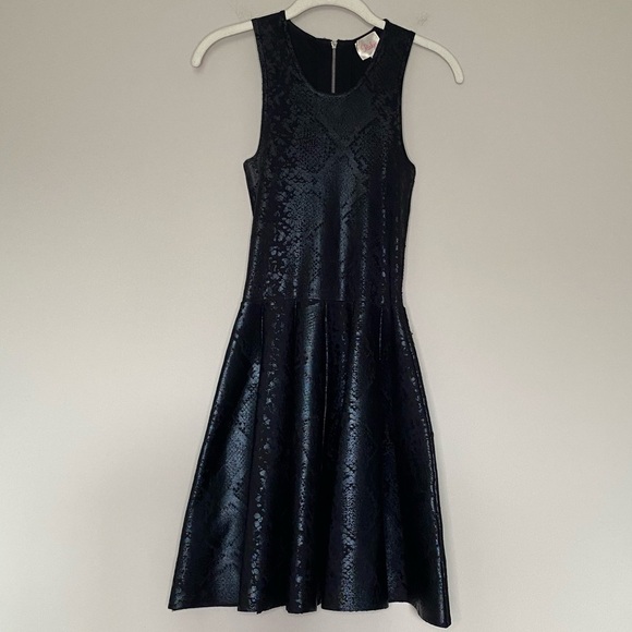 Parker Olida Black Coated Python Print Fit & Flare Sleeveless Dress, size XS - Picture 2 of 16